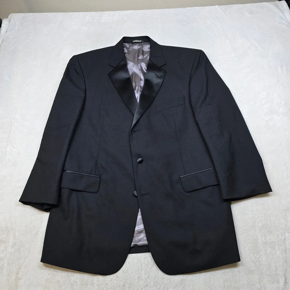 Stafford Tuxedo Suit Set Mens 44R 2 Piece Pants‎ 35x28 Black Jacket Formal Wear